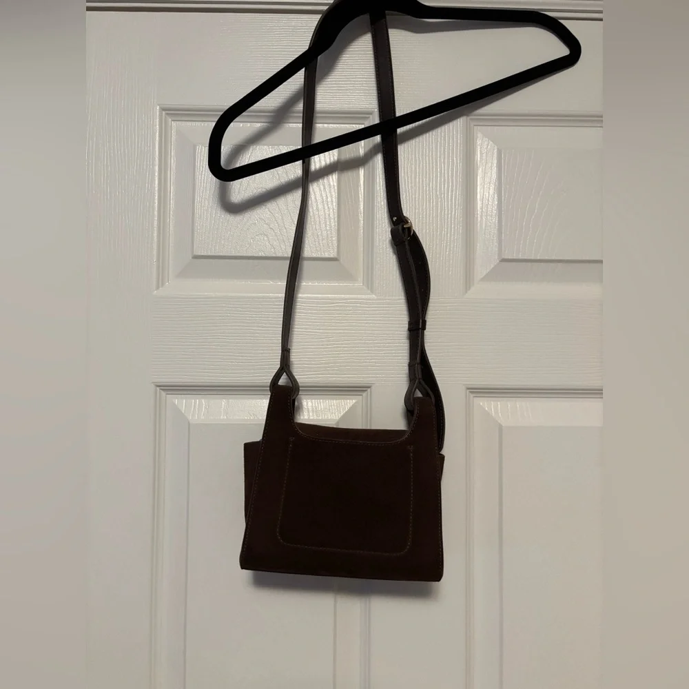 Cuyana Mini Double Loop Suede Crossbody Bag Chocolate Brown - Picture 9 of 12